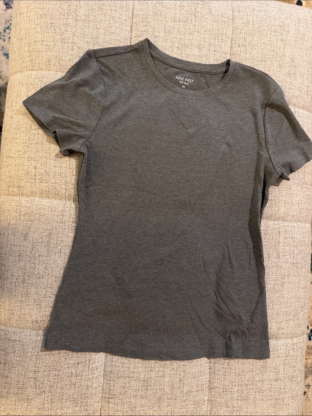 Nine West Women's Charcoal Short Sleeve Ribbed Tee
